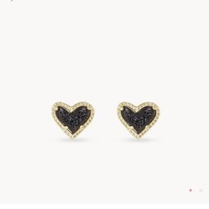 COPY - NWB Kendra Scott Ari Heart Stud Earrings in Black Drusy & Gold
